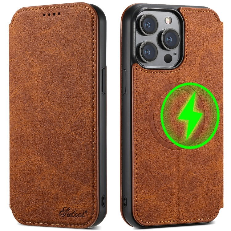 For iPhone 16 Plus Suteni J06 Retro Matte Litchi Texture Leather MagSafe Phone Case(Brown) - iPhone 16 Plus Cases by Suteni | Online Shopping UK | buy2fix