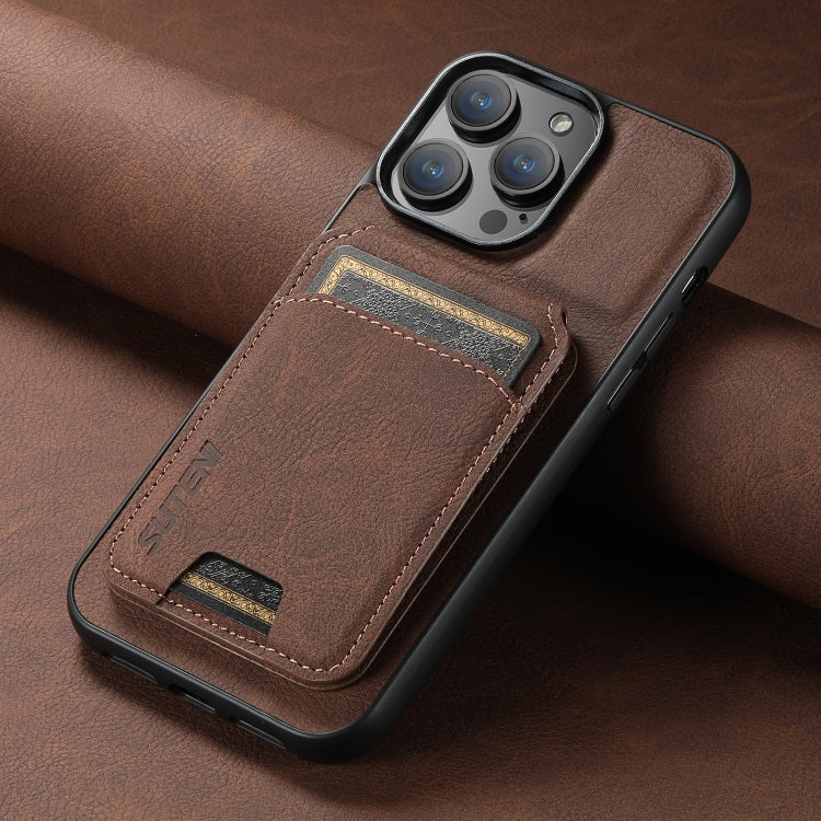 For iPhone 15 Pro Max Suteni H02 Litchi Leather Card Wallet Stand Back Phone Case(Brown) - iPhone 15 Pro Max Cases by Suteni | Online Shopping UK | buy2fix