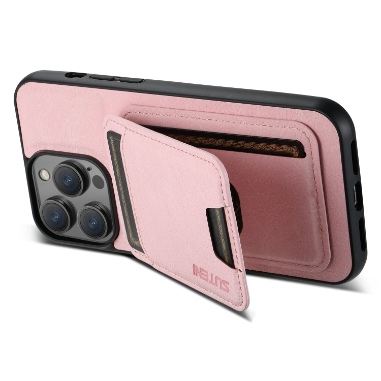 For iPhone 15 Pro Max Suteni H02 Litchi Leather Card Wallet Stand Back Phone Case(Pink) - iPhone 15 Pro Max Cases by Suteni | Online Shopping UK | buy2fix