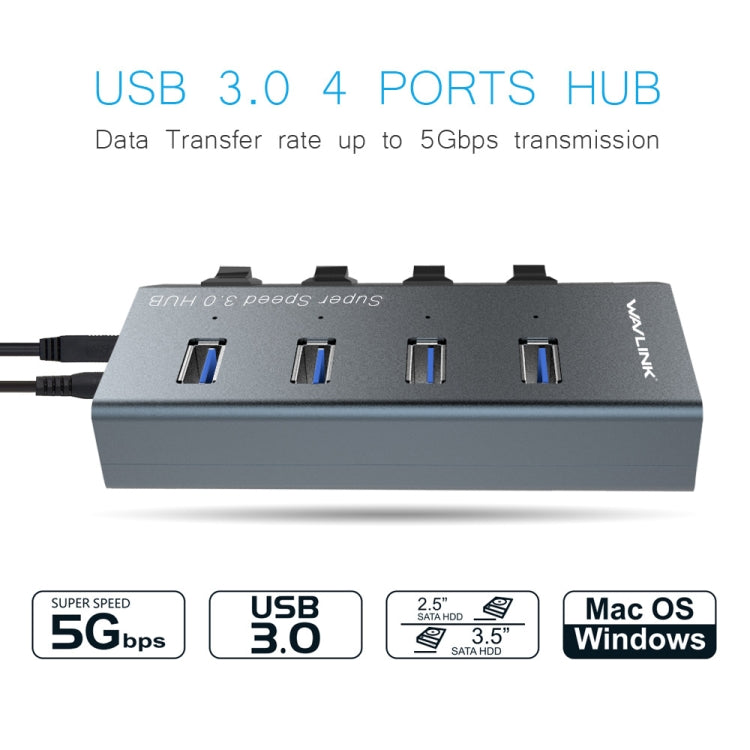 WAVLINK WL-UH3049 USB 3.0 4-Ports Desktop Fast Charger Station with Independent Switch(UK Plug) - USB 3.0 HUB by WAVLINK | Online Shopping UK | buy2fix
