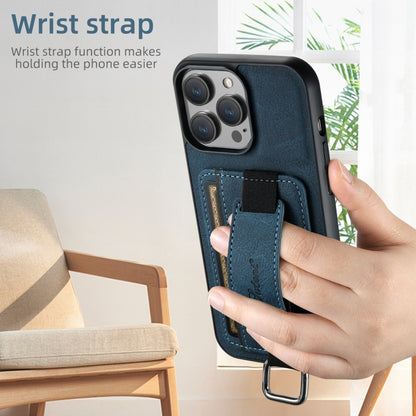 For iPhone 16 Plus Suteni H13 Litchi Leather Wrist Strap Wallet Back Phone Case(Blue) - iPhone 16 Plus Cases by Suteni | Online Shopping UK | buy2fix