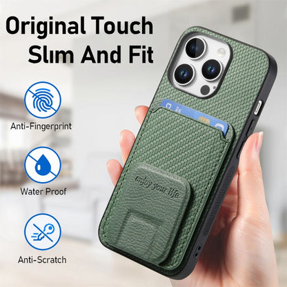 For iPhone 16 Pro Carbon Fiber Card Bag Fold Stand Phone Case(Green) - iPhone 16 Pro Cases by buy2fix | Online Shopping UK | buy2fix