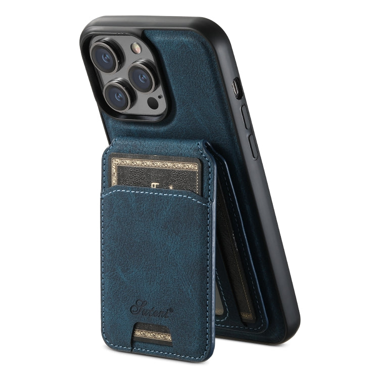 For iPhone 15 Plus Suteni H17 Litchi Texture Leather MagSafe Detachable Wallet Phone Case(Blue) - iPhone 15 Plus Cases by Suteni | Online Shopping UK | buy2fix