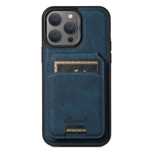 For iPhone 14 Pro Suteni H17 Litchi Texture Leather MagSafe Detachable Wallet Phone Case(Blue) - iPhone 14 Pro Cases by Suteni | Online Shopping UK | buy2fix
