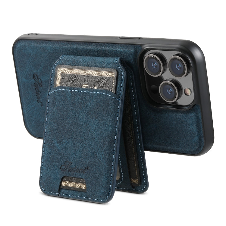 For iPhone 13 Pro Max Suteni H17 Litchi Texture Leather MagSafe Detachable Wallet Phone Case(Blue) - iPhone 13 Pro Max Cases by Suteni | Online Shopping UK | buy2fix