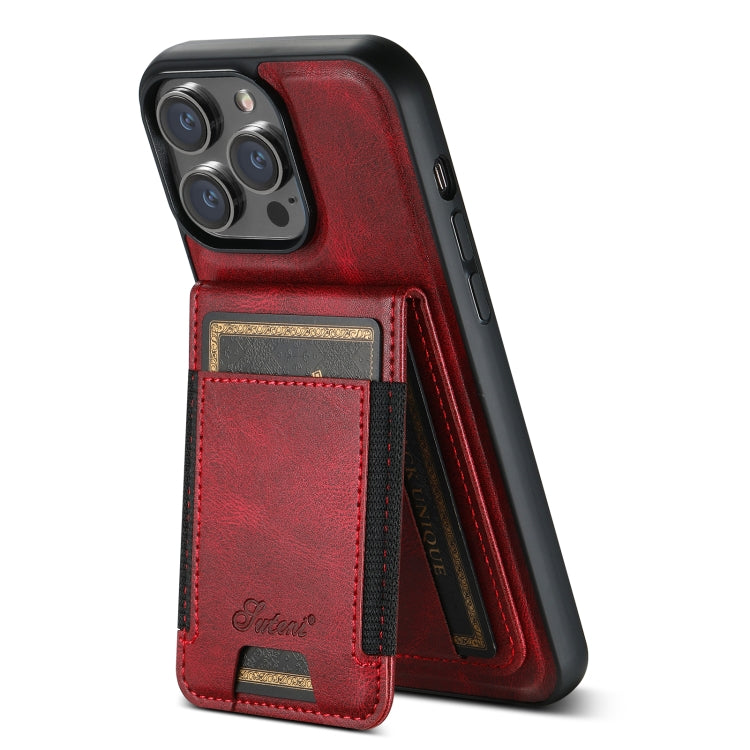 For iPhone 14 Plus Suteni H17 Oil Eax Leather MagSafe Detachable Wallet Phone Case(Red) - iPhone 14 Plus Cases by Suteni | Online Shopping UK | buy2fix