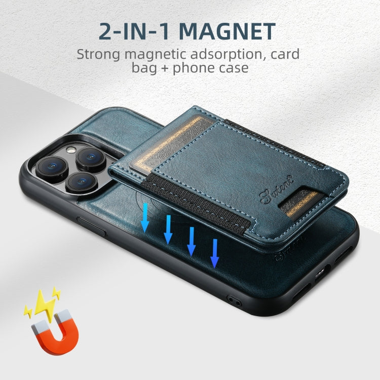 For iPhone 16 Suteni H17 Oil Eax Leather MagSafe Detachable Wallet Phone Case(Blue) - iPhone 16 Cases by Suteni | Online Shopping UK | buy2fix