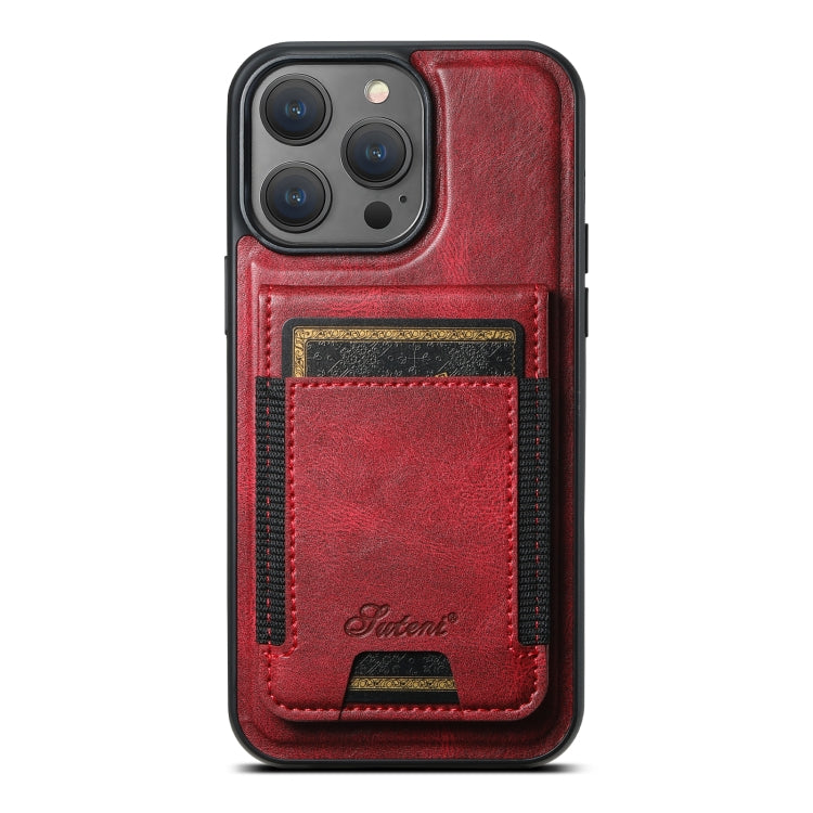 For iPhone 16 Pro Suteni H17 Oil Eax Leather MagSafe Detachable Wallet Phone Case(Red) - iPhone 16 Pro Cases by Suteni | Online Shopping UK | buy2fix