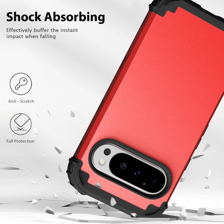 For Google Pixel 9 Pro 3 in 1 Silicone Hybrid PC Shockproof Phone Case(Red) - Google Cases by buy2fix | Online Shopping UK | buy2fix