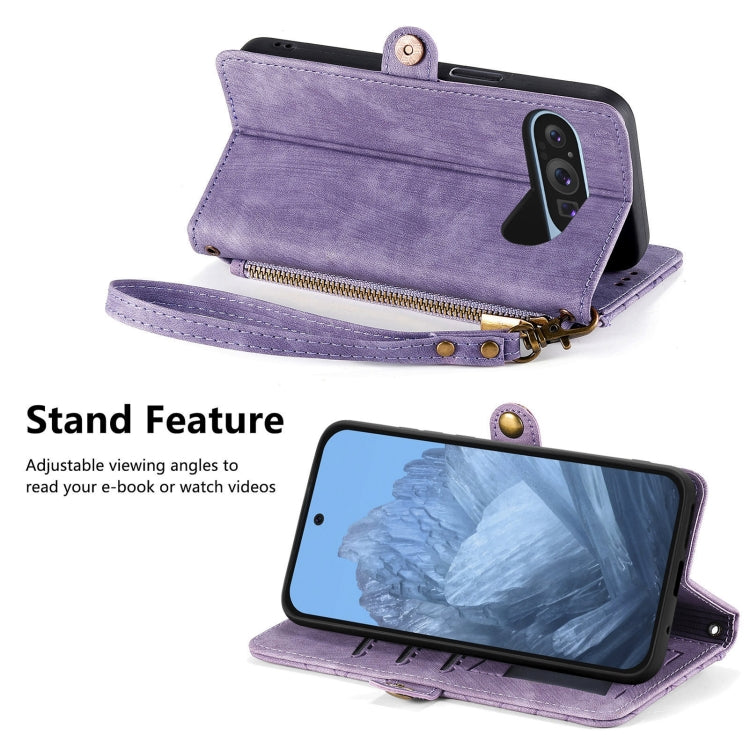 For Google Pixel 9 Geometric Zipper Wallet Side Buckle Leather Phone Case(Purple) - Google Cases by buy2fix | Online Shopping UK | buy2fix