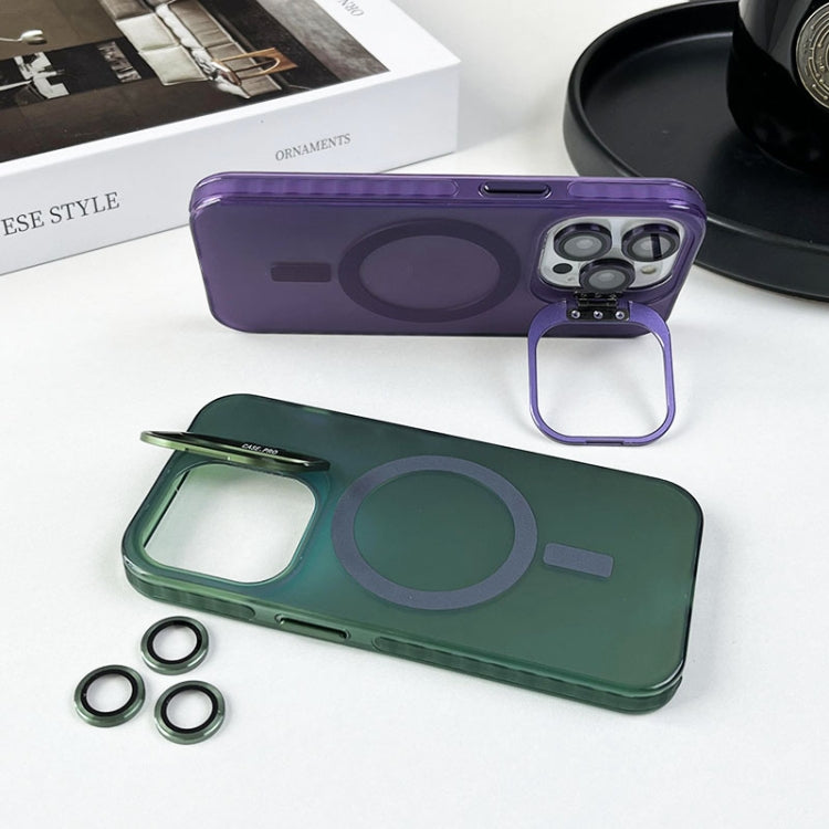 For iPhone 14 Lens Holder MagSafe PC Hybrid TPU Phone Case(Green) - iPhone 14 Cases by buy2fix | Online Shopping UK | buy2fix