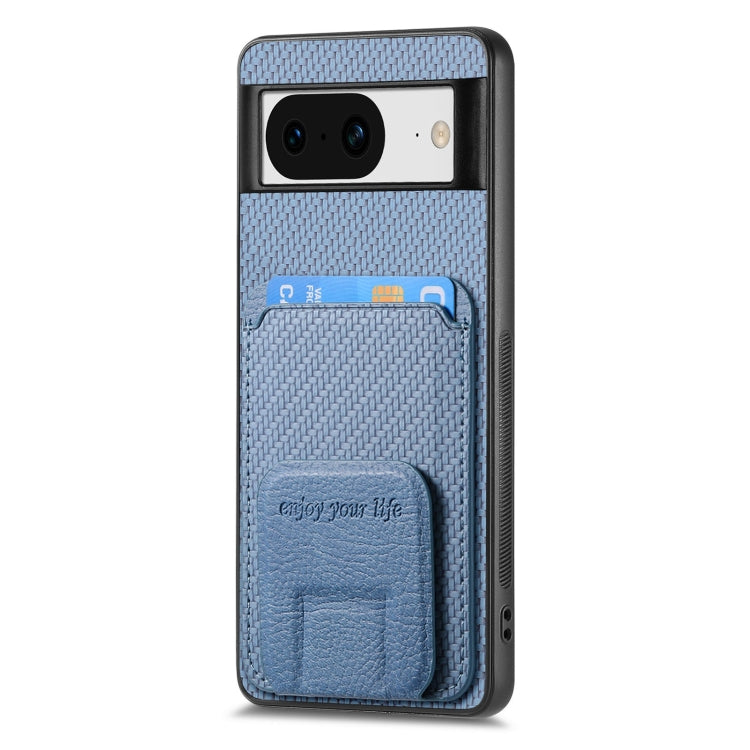 For Google Pixel 6 Carbon Fiber Card Bag Fold Stand Phone Case(Blue) - Google Cases by buy2fix | Online Shopping UK | buy2fix