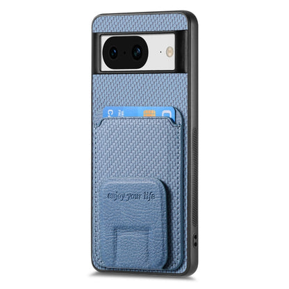 For Google Pixel 6a Carbon Fiber Card Bag Fold Stand Phone Case(Blue) - Google Cases by buy2fix | Online Shopping UK | buy2fix