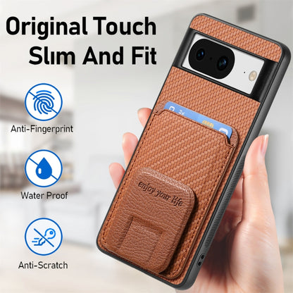 For Google Pixel 7 Carbon Fiber Card Bag Fold Stand Phone Case(Brown) - Google Cases by buy2fix | Online Shopping UK | buy2fix