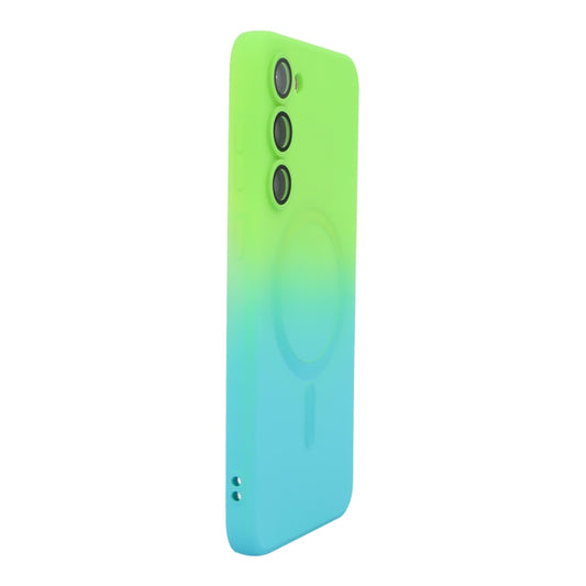 For Samsung Galaxy S25+ 5G ENKAY Hat-Prince MagSafe Rainbow Gradient Silicone Phone Case with Lens Film(Green Blue) - Galaxy S25+ 5G Cases by ENKAY | Online Shopping UK | buy2fix