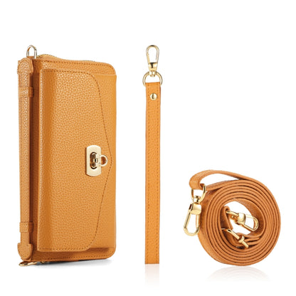 For iPhone 14 MagSafe Crossbody Multi-functional Zipper Wallet Litchi Leather Phone Case(Orange) - iPhone 14 Cases by buy2fix | Online Shopping UK | buy2fix