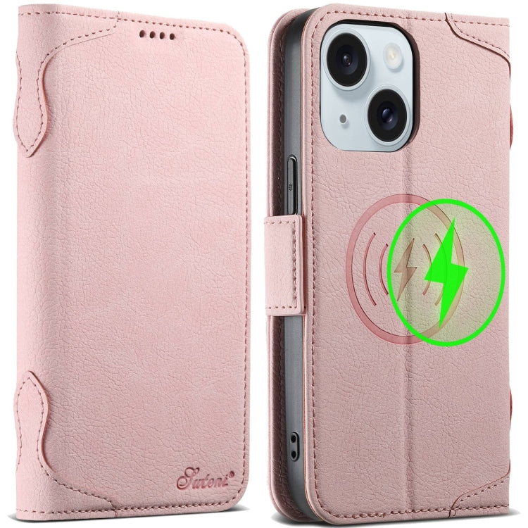 For iPhone 15 Plus SUTENI J07 Multifunctional Horizontal Flip Magsafe Leather Phone Case(Pink) - iPhone 15 Plus Cases by Suteni | Online Shopping UK | buy2fix