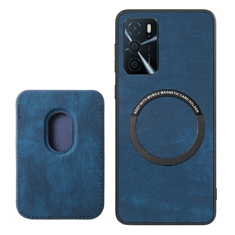 For OPPO Reno8 T 5G Retro Leather Card Bag Magnetic Phone Case(Blue) - OPPO Cases by buy2fix | Online Shopping UK | buy2fix