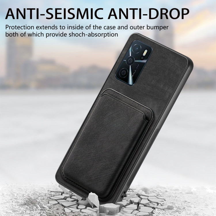 For OPPO Reno8 T 5G Retro Leather Card Bag Magnetic Phone Case(Black) - OPPO Cases by buy2fix | Online Shopping UK | buy2fix