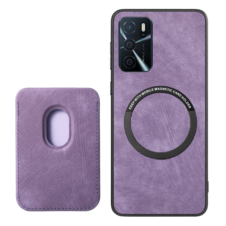 For OPPO A16K Retro Leather Card Bag Magnetic Phone Case(Purple) - OPPO Cases by buy2fix | Online Shopping UK | buy2fix