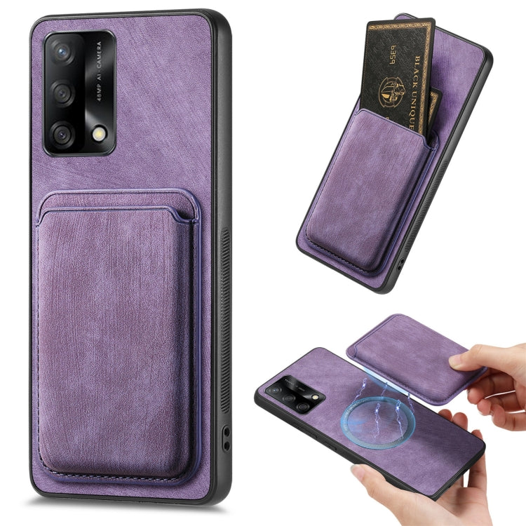 For OPPO F19 Retro Leather Card Bag Magnetic Phone Case(Purple) - OPPO Cases by buy2fix | Online Shopping UK | buy2fix