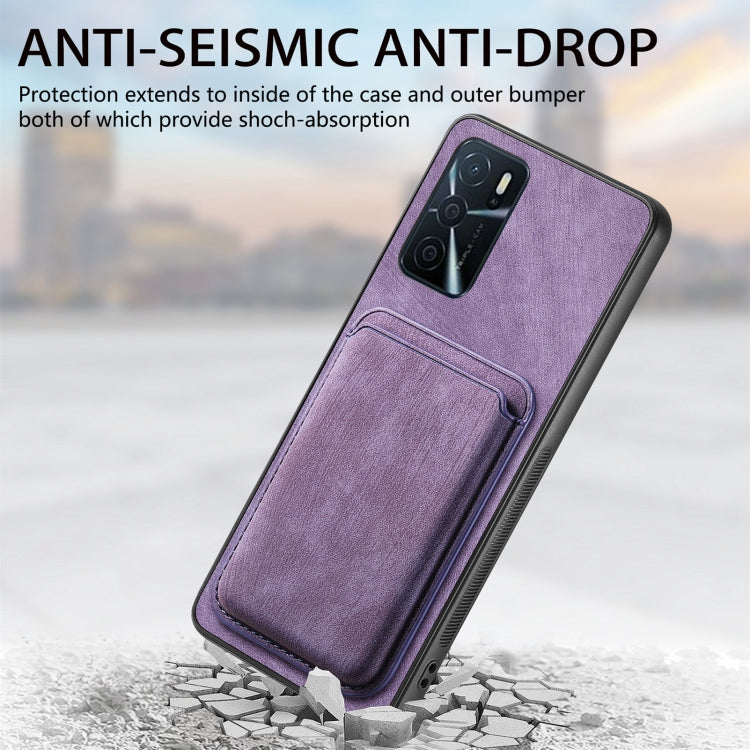 For OPPO F19 Retro Leather Card Bag Magnetic Phone Case(Purple) - OPPO Cases by buy2fix | Online Shopping UK | buy2fix