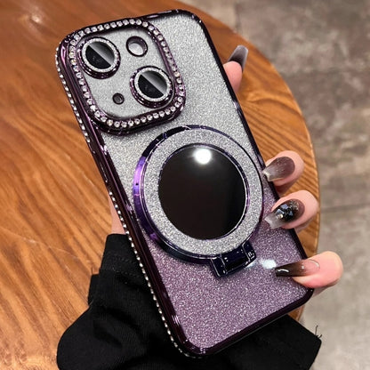 For iPhone 14 Plus MagSafe Rhinestone Mirror Glitter TPU Phone Case(Night Purple) - iPhone 14 Plus Cases by buy2fix | Online Shopping UK | buy2fix