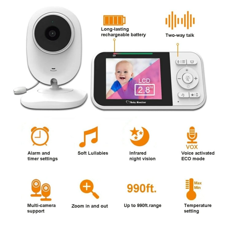 Temperature Detection 2 Way Voice Baby Security Video Camera 2.8-inch LCD Baby Monitor(US Plug) - Baby Monitor by buy2fix | Online Shopping UK | buy2fix