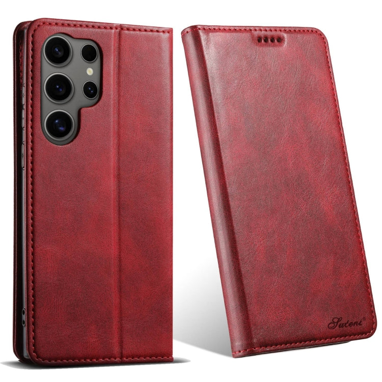 For Samsung Galaxy S24 Ultra 5G Suteni J02 Oil Wax Wallet Leather Phone Case(Red) - Galaxy S24 Ultra 5G Cases by Suteni | Online Shopping UK | buy2fix