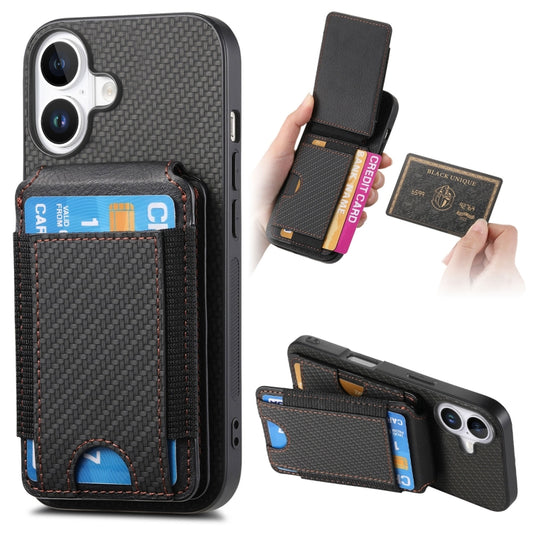 For iPhone 16 Carbon Fiber Vertical Flip Wallet Stand Phone Case(Black) - iPhone 16 Cases by buy2fix | Online Shopping UK | buy2fix