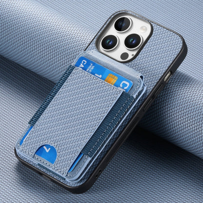 For iPhone 16 Pro Carbon Fiber Vertical Flip Wallet Stand Phone Case(Blue) - iPhone 16 Pro Cases by buy2fix | Online Shopping UK | buy2fix