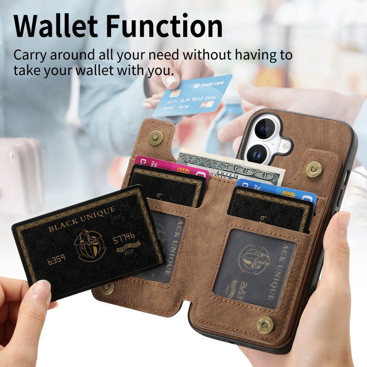 For iPhone 16 Retro Leather Zipper Wallet Back Phone Case(Brown) - More iPhone Cases by buy2fix | Online Shopping UK | buy2fix