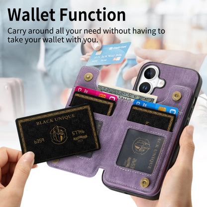 For iPhone 16 Plus Retro Leather Zipper Wallet Back Phone Case(Purple) - More iPhone Cases by buy2fix | Online Shopping UK | buy2fix