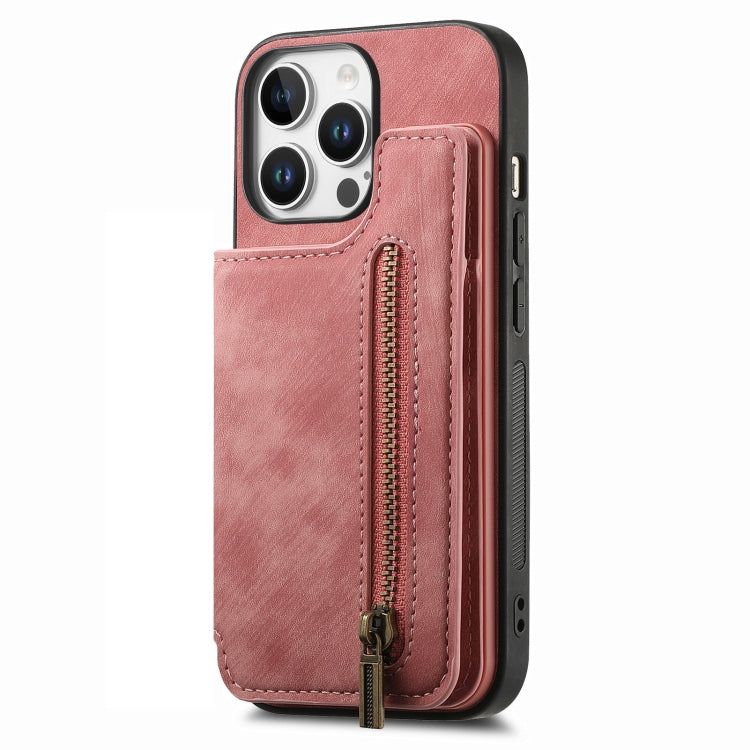 For iPhone 16 Pro Max Retro Leather Zipper Wallet Back Phone Case(Pink) - More iPhone Cases by buy2fix | Online Shopping UK | buy2fix