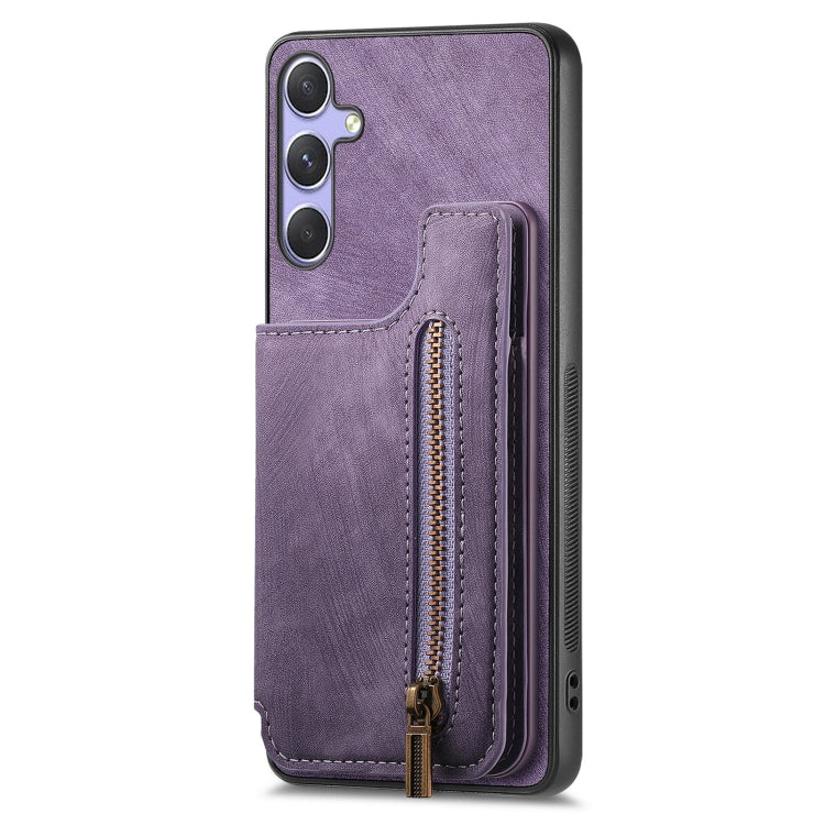 For Samsung Galaxy S25+ 5G Retro Leather Zipper Wallet Back Phone Case(Purple) - Galaxy S25+ 5G Cases by buy2fix | Online Shopping UK | buy2fix