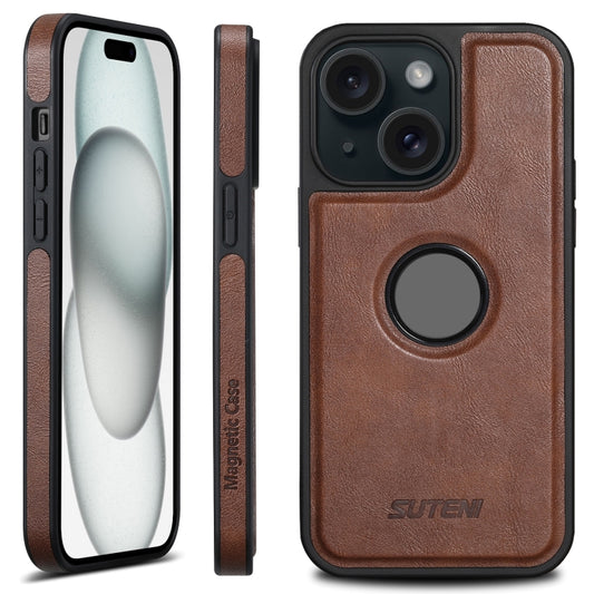 For iPhone 15 Plus Suteni G1 Magsafe Leather Back Phone Case(Brown) - iPhone 15 Plus Cases by Suteni | Online Shopping UK | buy2fix