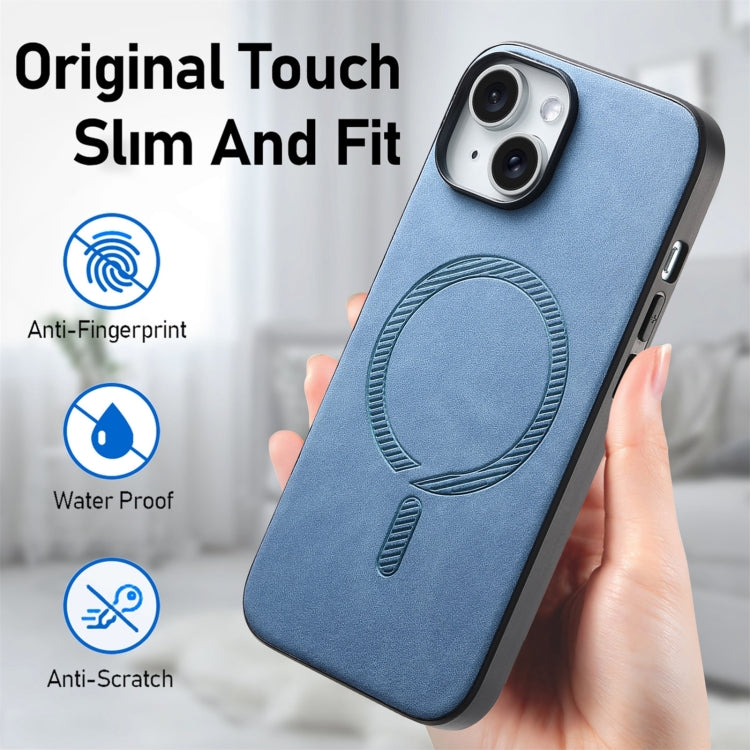 For iPhone 16 Solid Color Retro Magsafe PU Back Cover Phone Case(Blue) - iPhone 16 Cases by buy2fix | Online Shopping UK | buy2fix