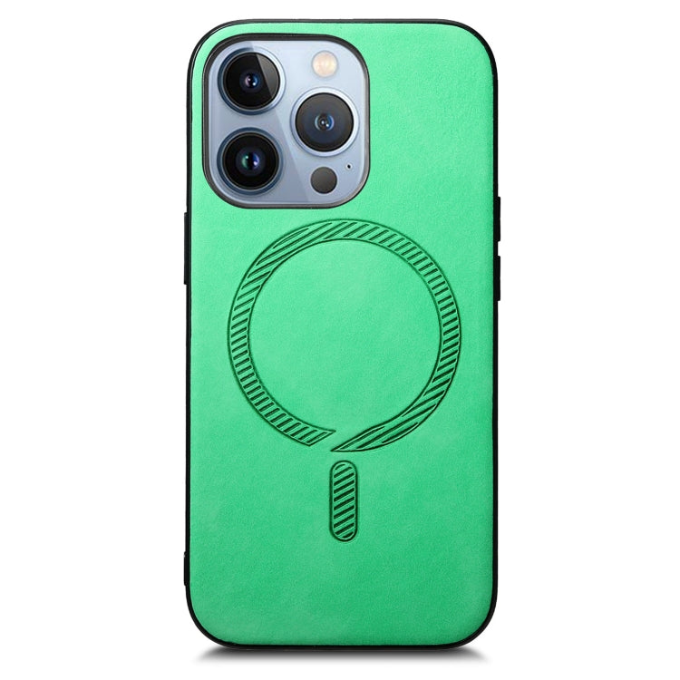 For iPhone 16 Pro Max Solid Color Retro Magsafe PU Back Cover Phone Case(Green) - More iPhone Cases by buy2fix | Online Shopping UK | buy2fix