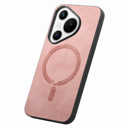 For Huawei Pura 70 Pro+ Solid Color Retro Magsafe PU Back Cover Phone Case(Pink) - Huawei Cases by buy2fix | Online Shopping UK | buy2fix