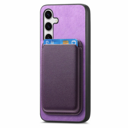 For Samsung Galaxy S25+ 5G Retro Magsafe Card Bag PU Back Cover Phone Case(Purple) - Galaxy S25+ 5G Cases by buy2fix | Online Shopping UK | buy2fix