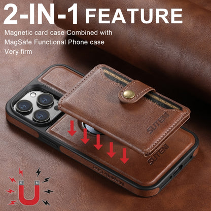 For iPhone 16 Plus Suteni M1 Oil Wax MagSafe Detachable Horizontal Card Bag Phone Case(Brown) - iPhone 16 Plus Cases by Suteni | Online Shopping UK | buy2fix