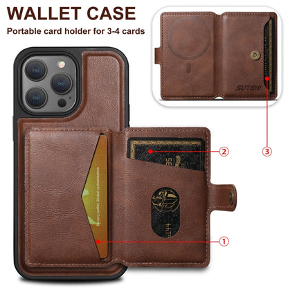 For iPhone 16 Plus Suteni M1 Oil Wax MagSafe Detachable Horizontal Card Bag Phone Case(Brown) - iPhone 16 Plus Cases by Suteni | Online Shopping UK | buy2fix