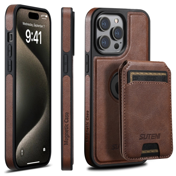 For iPhone 15 Pro Max Suteni M2 Oil Wax MagSafe Horizontal Card Bag Phone Case(Brown) - iPhone 15 Pro Max Cases by Suteni | Online Shopping UK | buy2fix