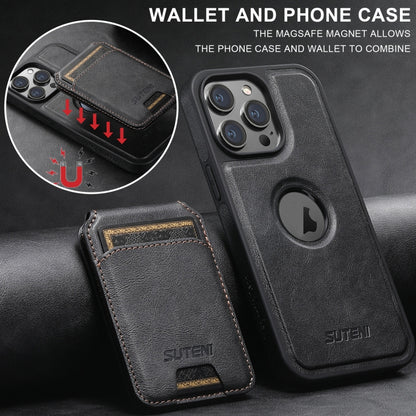 For iPhone 14 Pro Suteni M2 Oil Wax MagSafe Horizontal Card Bag Phone Case(Black) - iPhone 14 Pro Cases by Suteni | Online Shopping UK | buy2fix