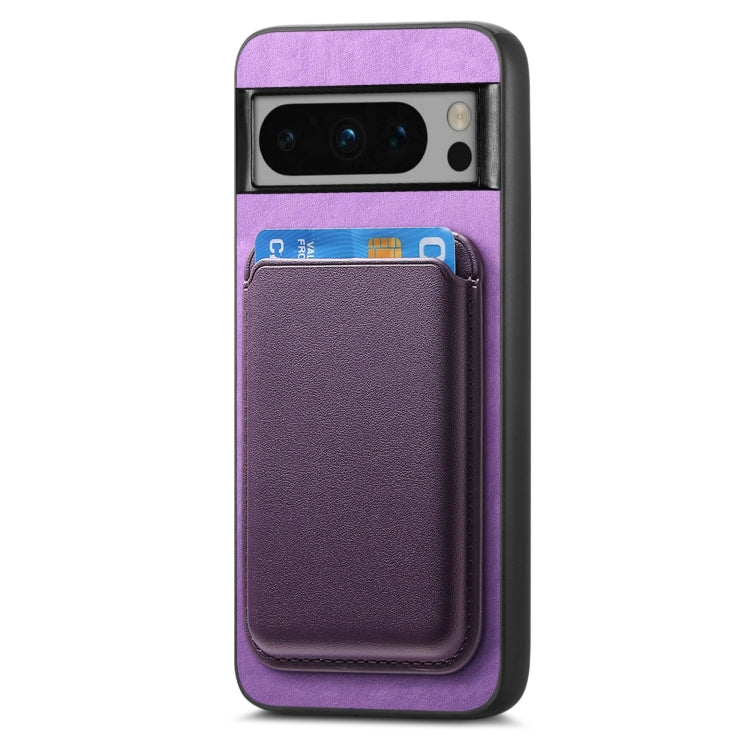 For Google Pixel 9 Pro Retro Magsafe Card Bag PU Back Cover Phone Case(Purple) - Google Cases by buy2fix | Online Shopping UK | buy2fix