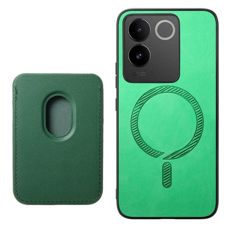 For vivo X100 Pro 5G Retro Magsafe Card Bag PU Back Cover Phone Case(Green) - X100 Pro Cases by buy2fix | Online Shopping UK | buy2fix