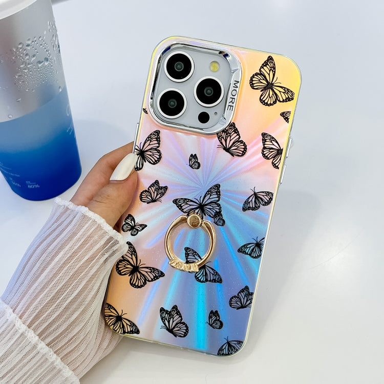 For iPhone 16 Pro Max Electroplating Laser Butterfly Ring Holder Phone Case(Color Butterflies AB1) - iPhone 16 Pro Max Cases by buy2fix | Online Shopping UK | buy2fix