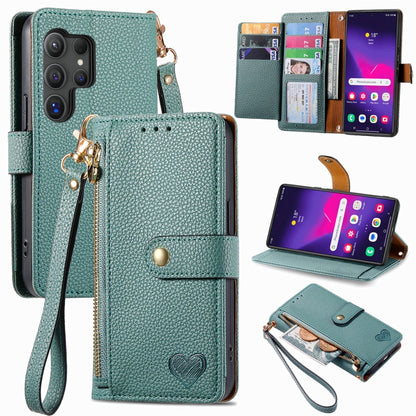 For Samsung Galaxy S25 Ultra 5G Love Zipper Lanyard Leather Phone Case(Green) - Galaxy S25 Ultra 5G Cases by buy2fix | Online Shopping UK | buy2fix