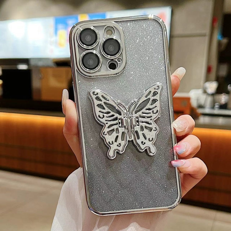 For iPhone 16 Pro Max Electroplated Gradient Glitter 3D Butterfly TPU Phone Case(Gradient Silver) - iPhone 16 Pro Max Cases by buy2fix | Online Shopping UK | buy2fix