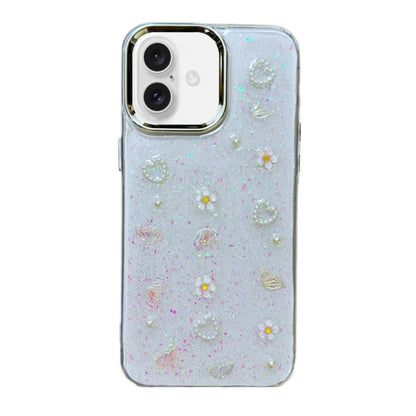 For iPhone 16 3D Flower Glitter Epoxy TPU Phone Case(Pink Strawberry) - iPhone 16 Cases by buy2fix | Online Shopping UK | buy2fix